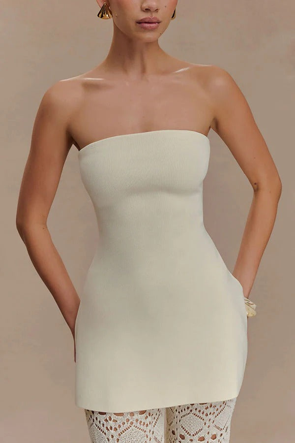 Anette Bandage Knit Strapless Stretch A-line Midi Top