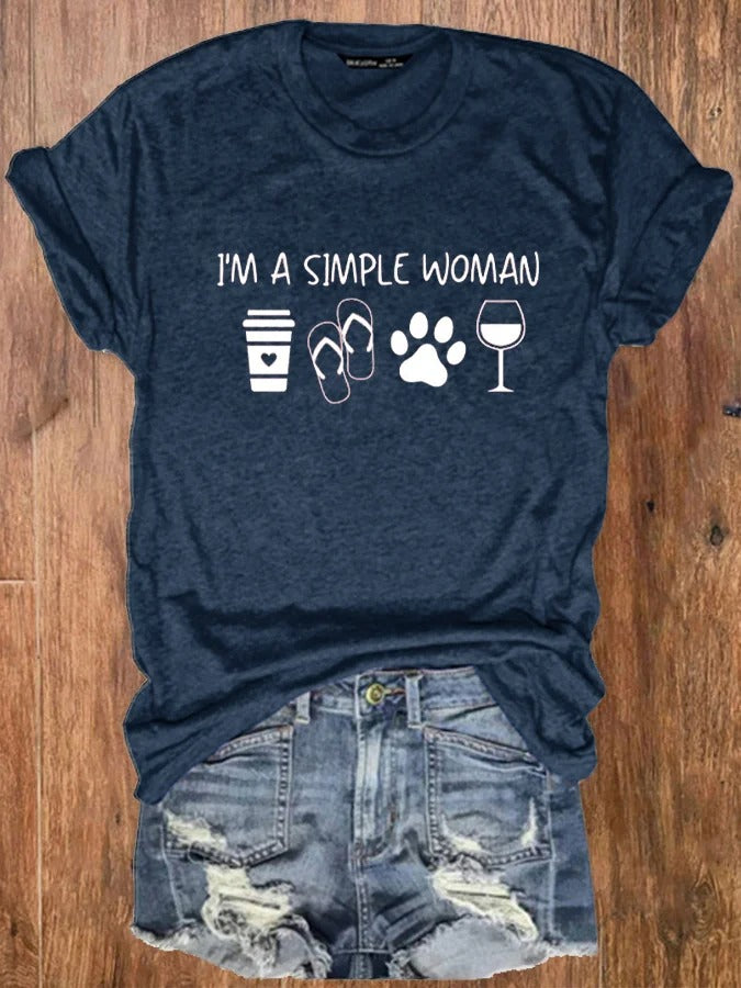 T-shirt imprimé patte de chien « Je suis une femme simple » pour femme