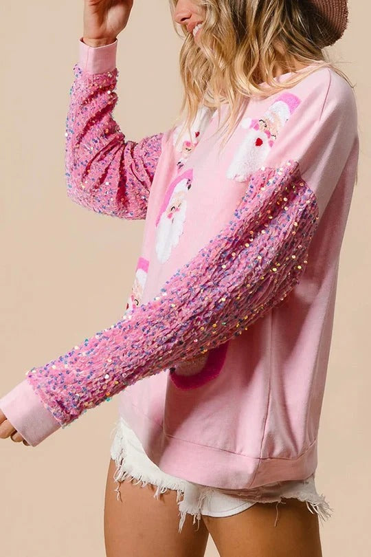 Pink Santa Sequin Sleeve Sweatshirt