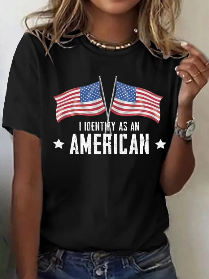 Women's I Identify As An American Print Casual T-Shirt