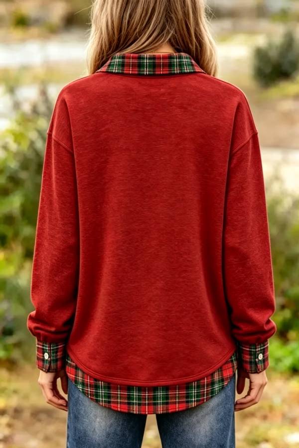 Christmas Santa Print V-Neck Long Sleeve Top