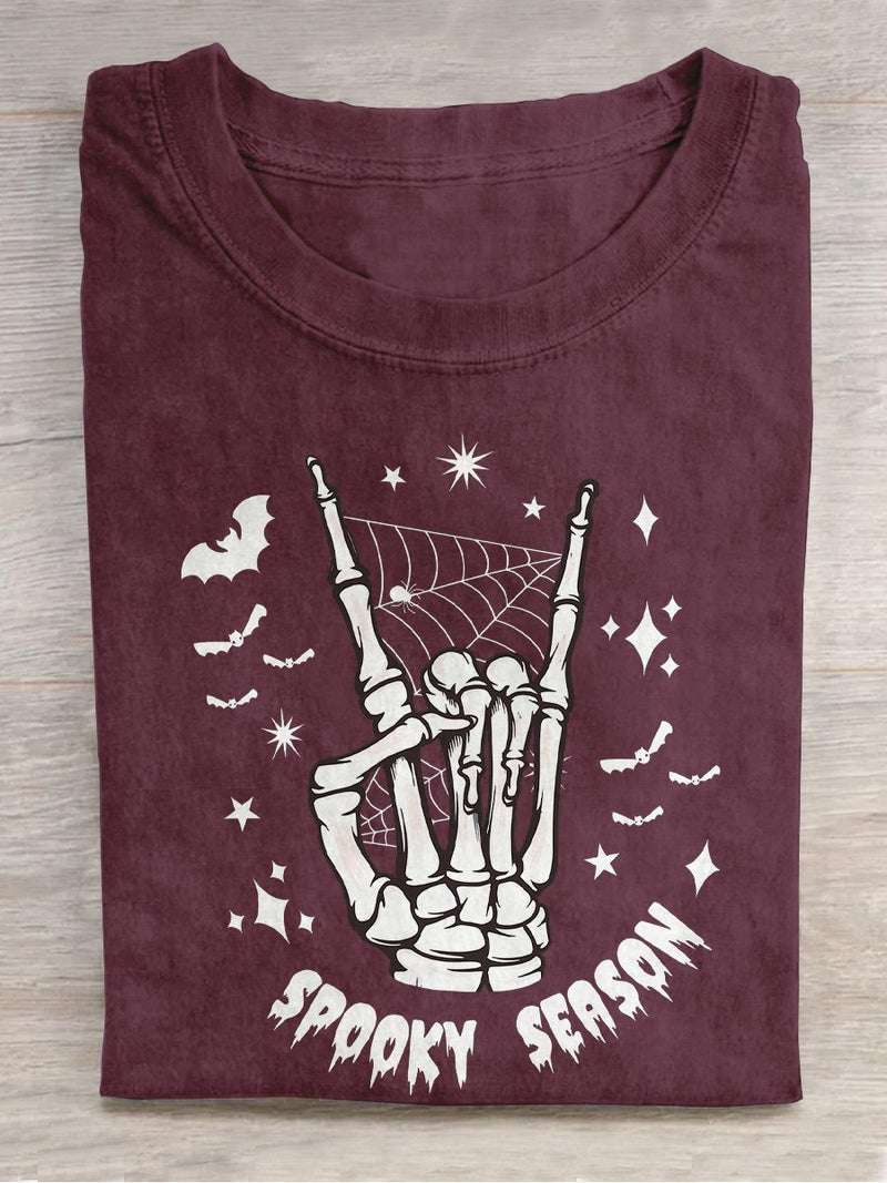 Spooky Season Skeleton Halloween Casual Print T-shirt