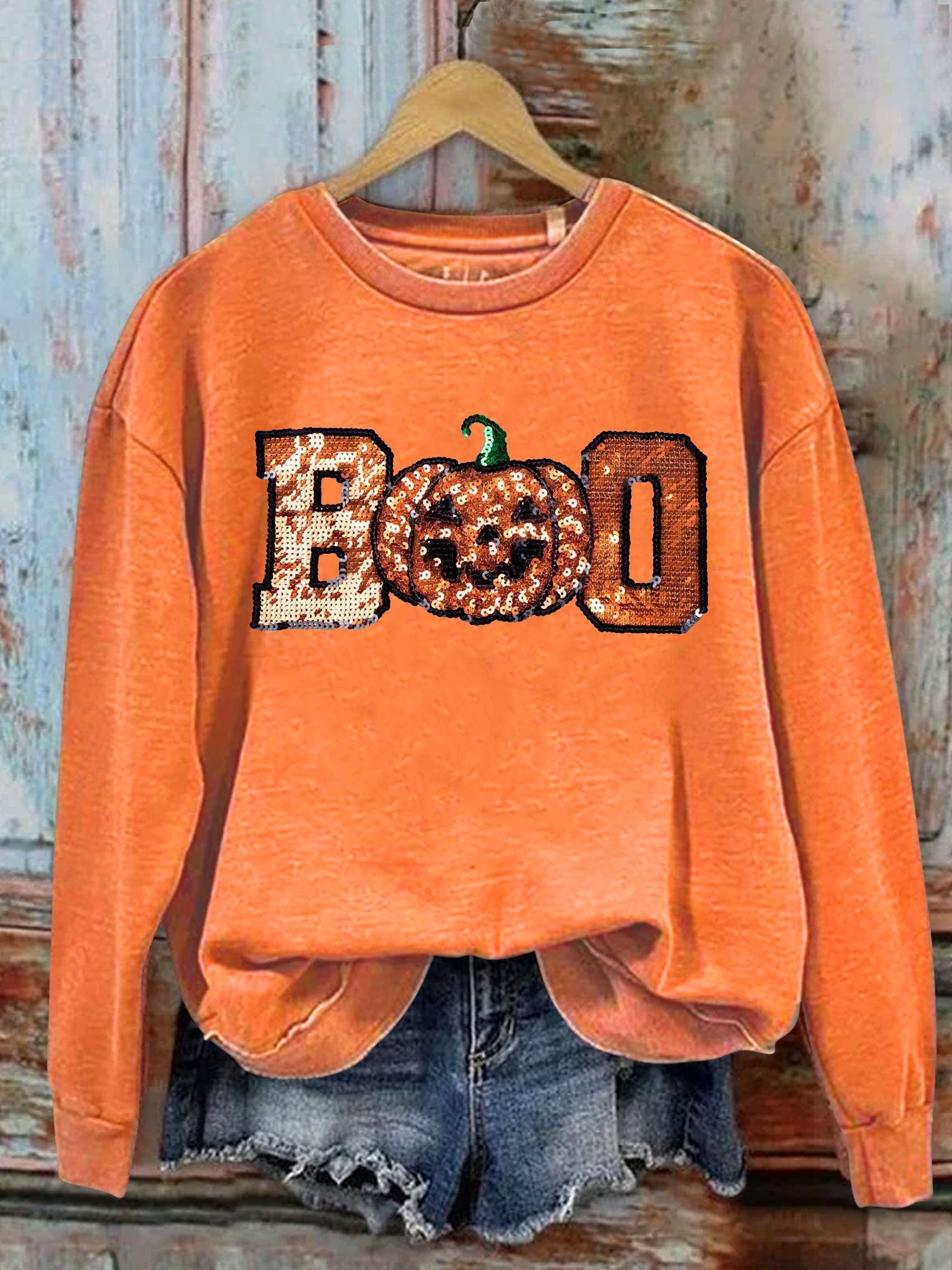 Sweat-shirt décontracté imprimé Halloween mignon Boo