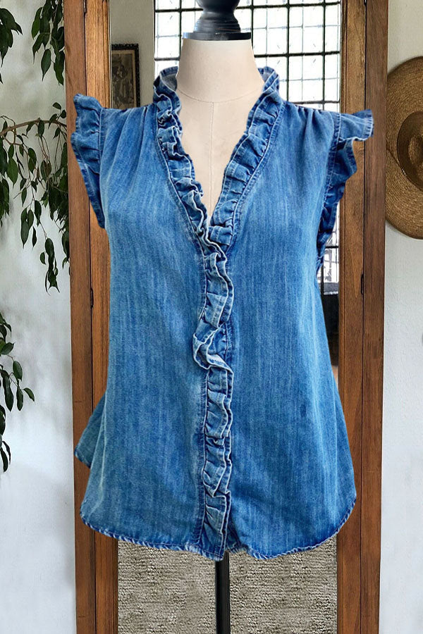 Casual Ruffled Denim Tank