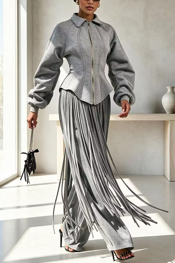 Aura Sculptural Corset-Style Zip-Up Sweatshirt
