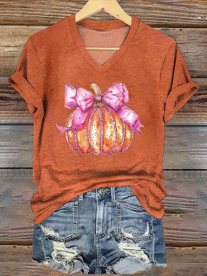 Women's Halloween Art Pumpkin Print Short Sleeve T-Shirt