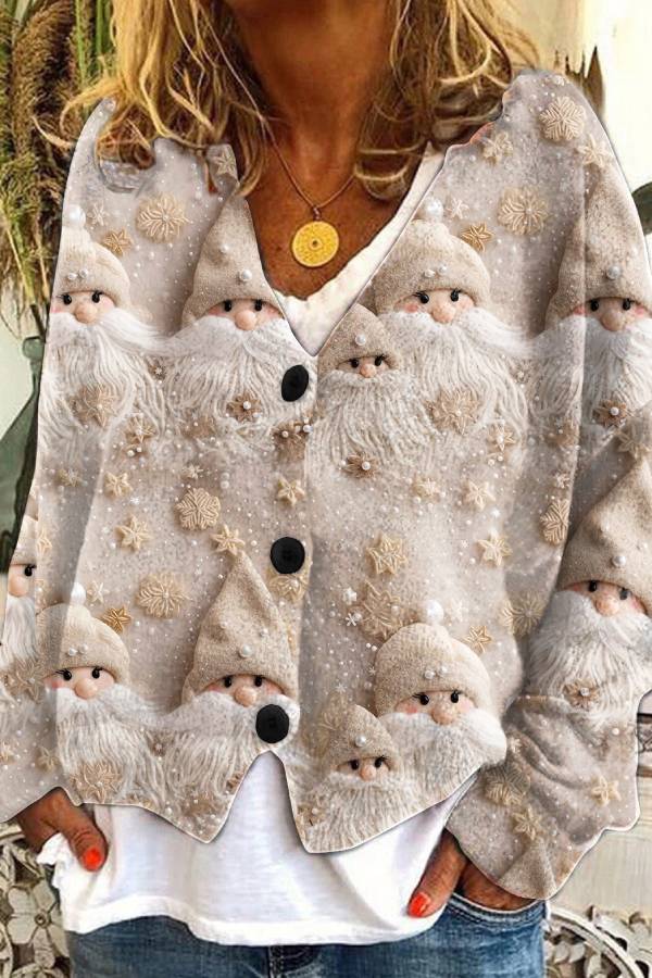 Christmas-themed V-neck single-breasted loose-fitting knit cardigan