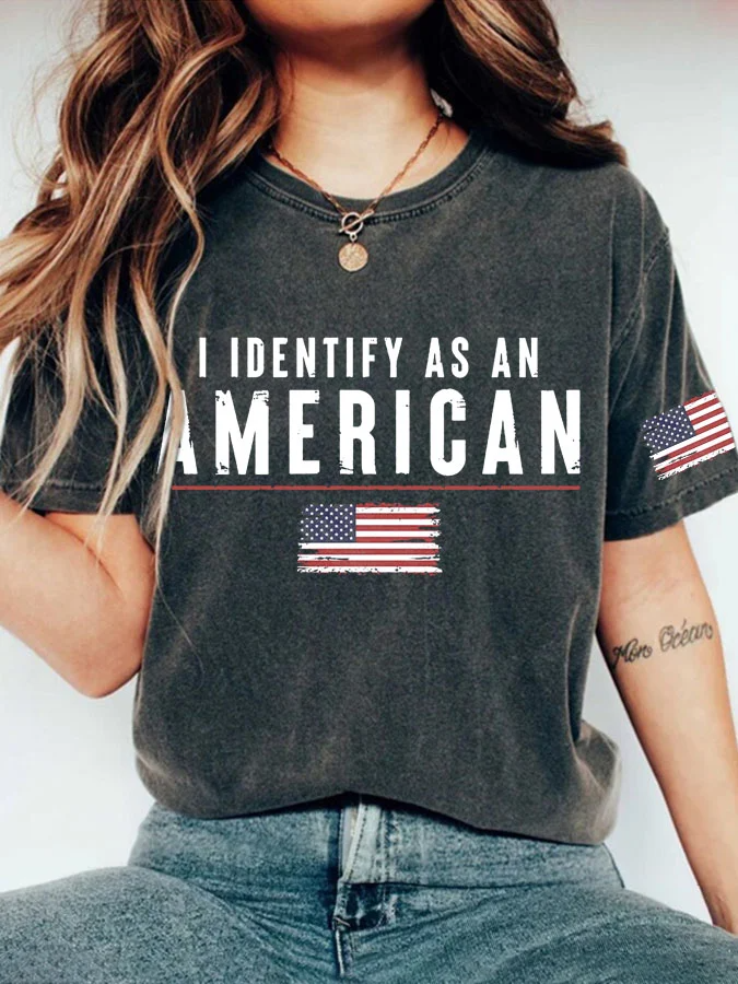 Women's I Identify As An American Print Casual T-shirt