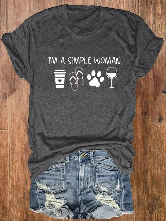 T-shirt imprimé patte de chien « Je suis une femme simple » pour femme