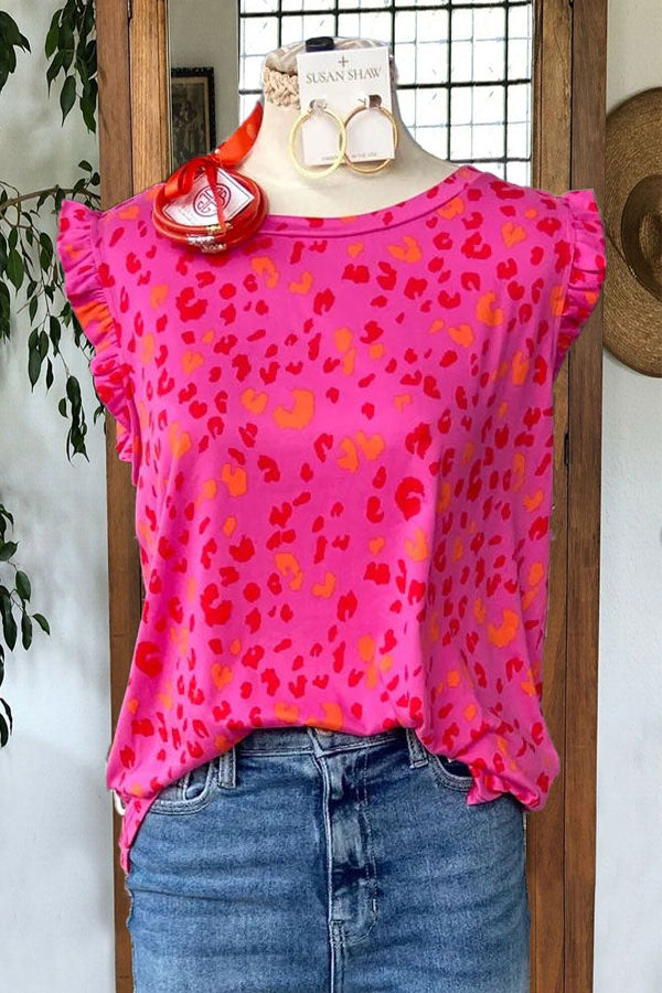 Leopard Print Ruffle T-shirt