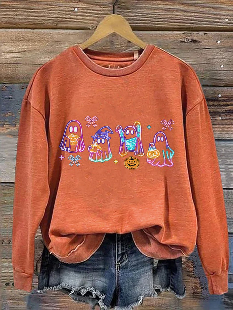 Sweat-shirt décontracté imprimé néon Halloween Coquette Fantôme d'Halloween