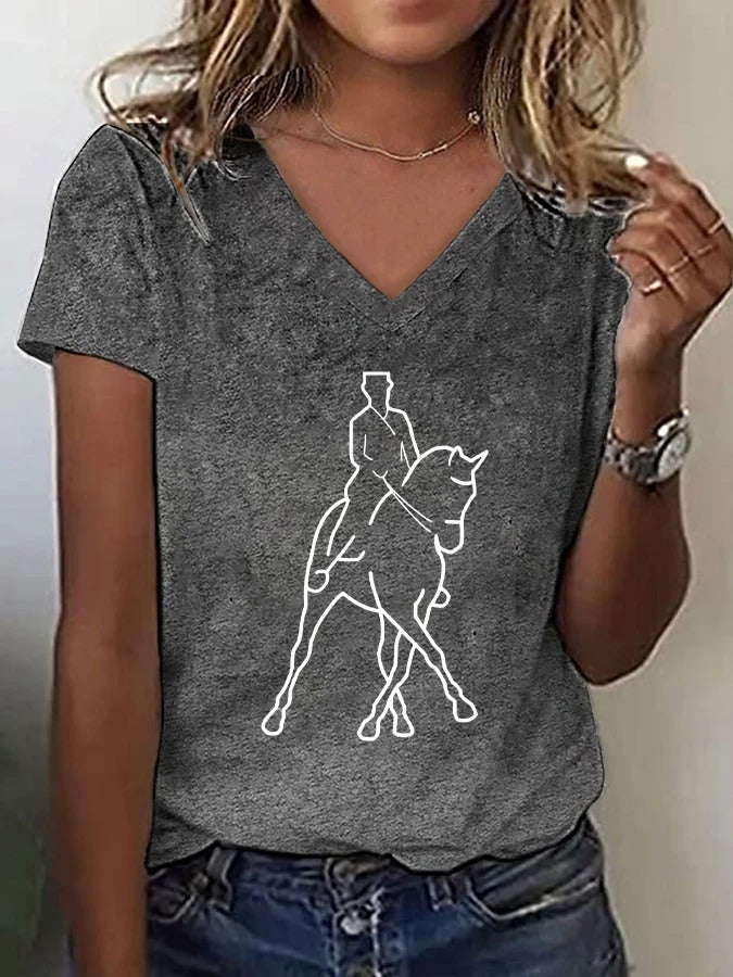 T-shirt imprimé cheval artistique pour femme