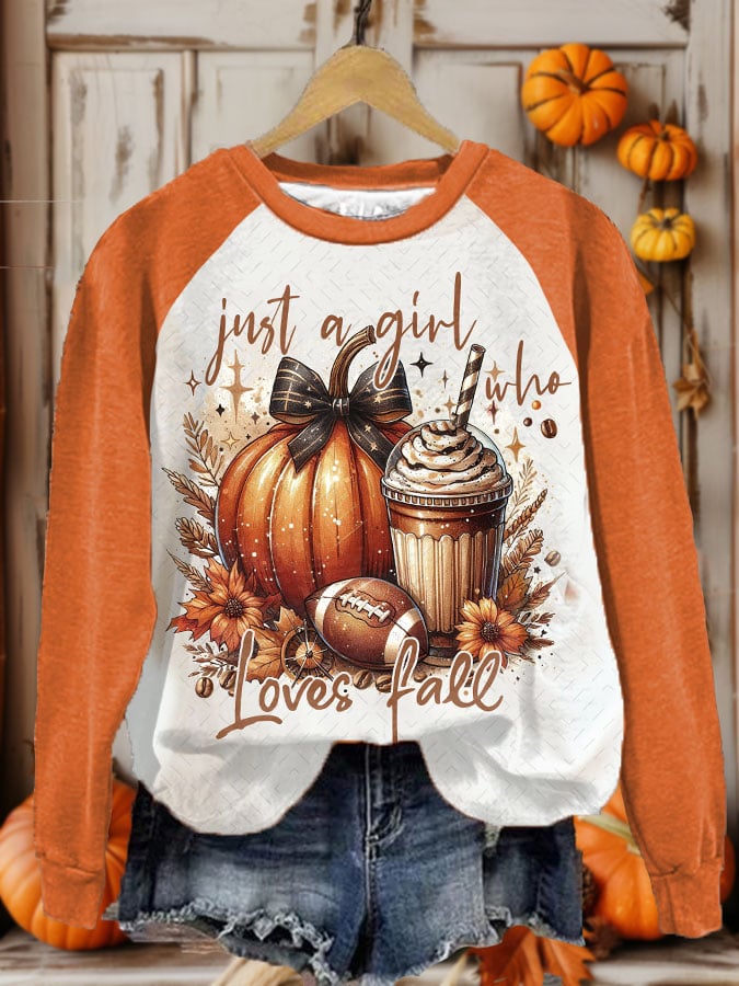 Women's Just A Girl Who Loves Fall Pumpkins Printed Long Sleeve Top