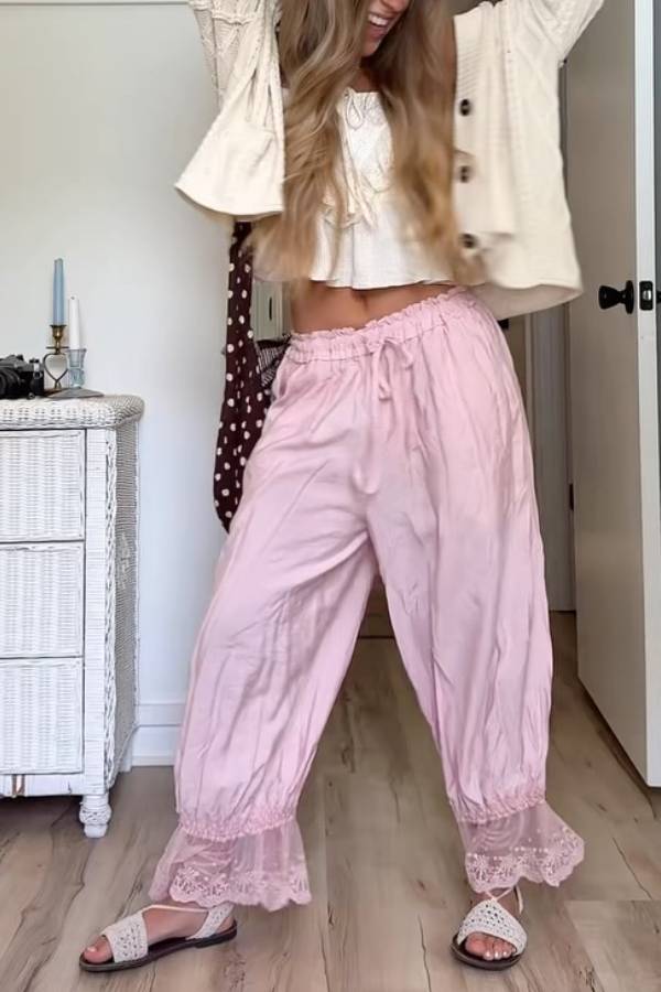 Boho Lace Trim Cropped Balloon Pants