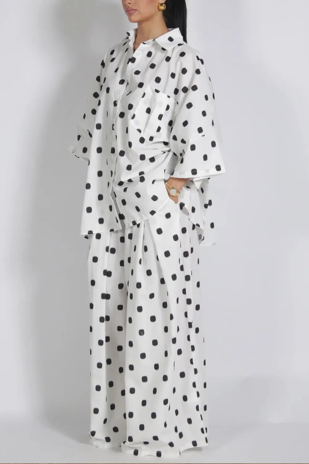 Polka Dot Loose Shirt Wide-leg Pants Two-piece Set