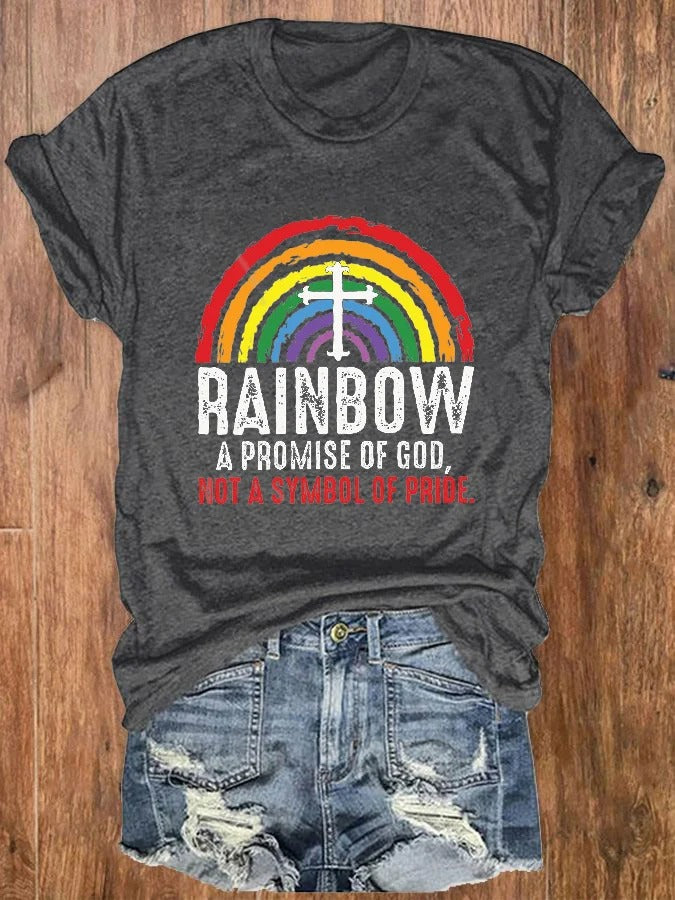 Women's God's Promise Not Pride Rainbow Print Casual Tee