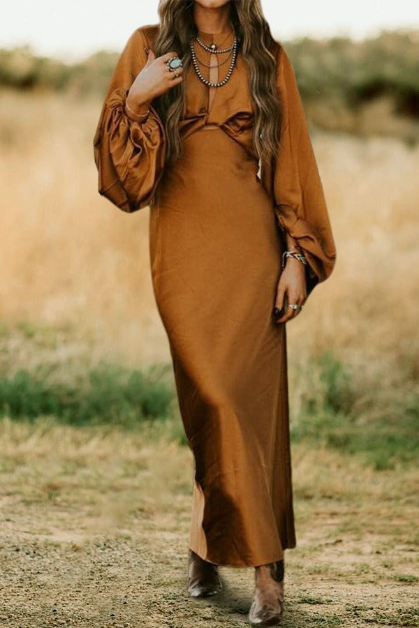 Satin Twist Balloon Sleeve Dress