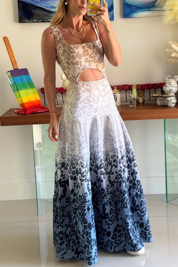 Robe longue à imprimé animal Reema Unique, bretelles larges et taille découpée