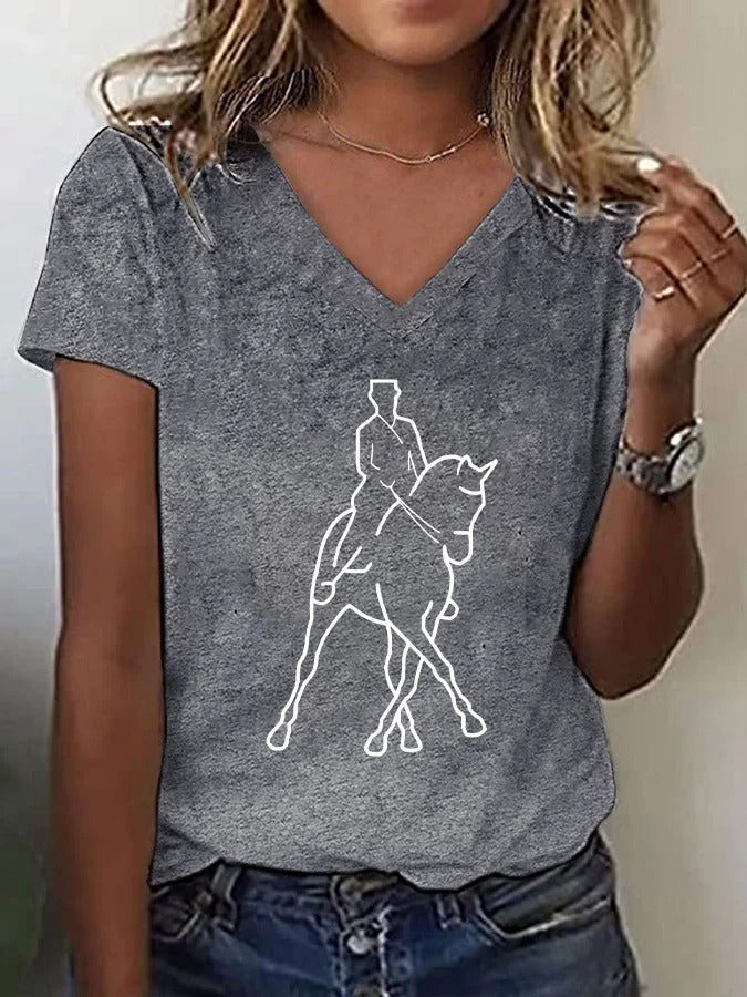 T-shirt imprimé cheval artistique pour femme