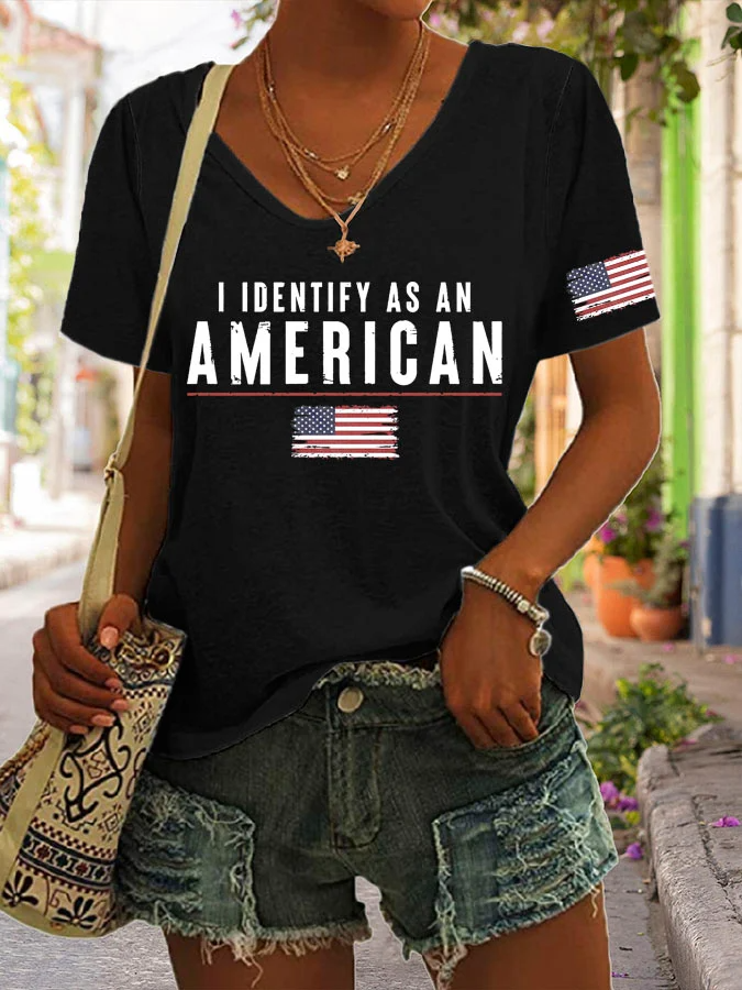 Women's I Identify As An American Print Casual T-Shirt