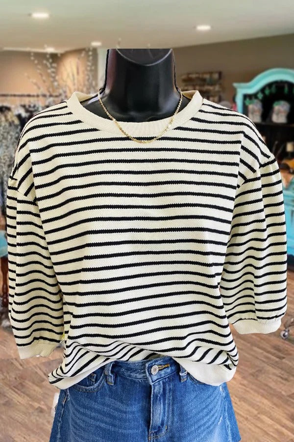Casual Striped Round Neck Top