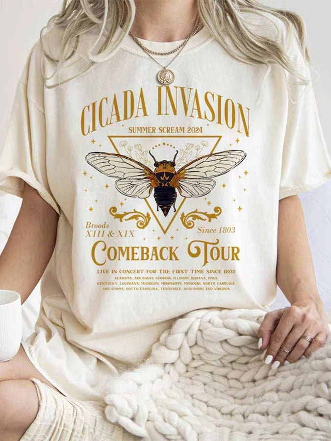 Bedrucktes Freizeit-T-Shirt „The Cicadas Reunion Tour“ für Damen