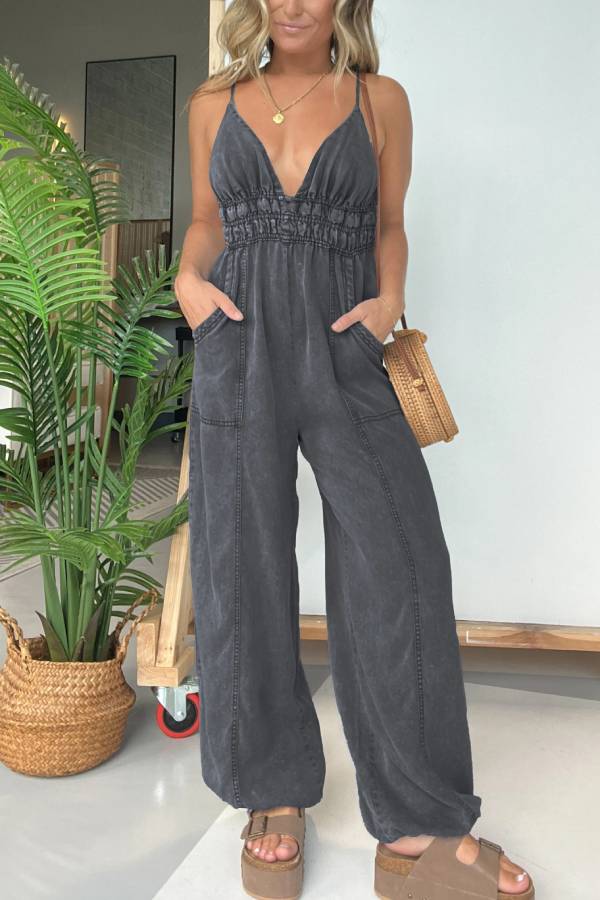 Tencel Denim Lightweight V-Neck Jumpsuit