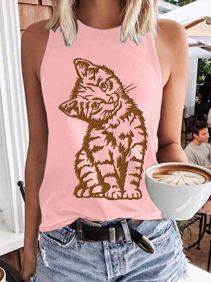 Gilet imprimé chat mignon pour femme
