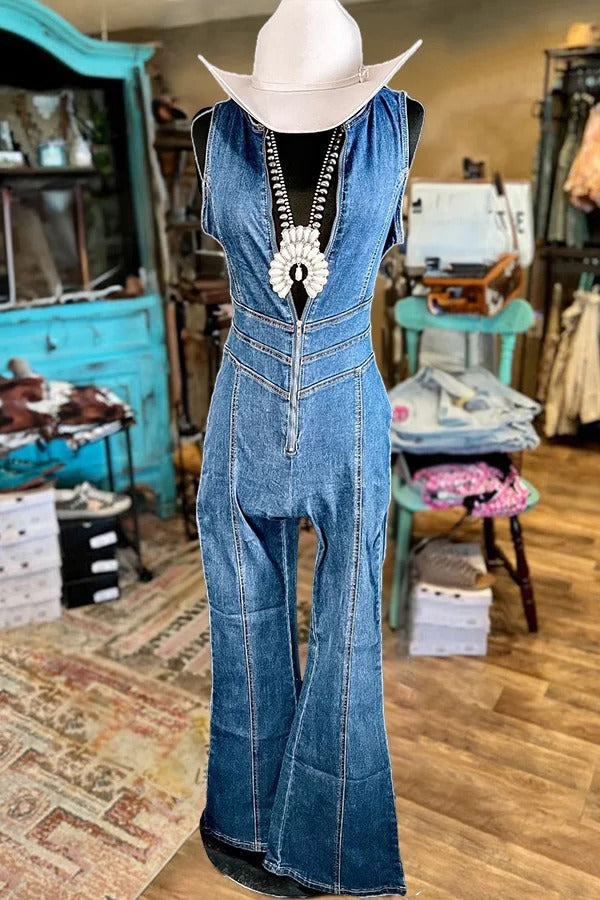 Casual V-Neck Sleeveless Jumpsuit