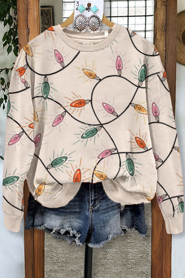 Christmas Fairy Lights Printed Casual Sweatshirt