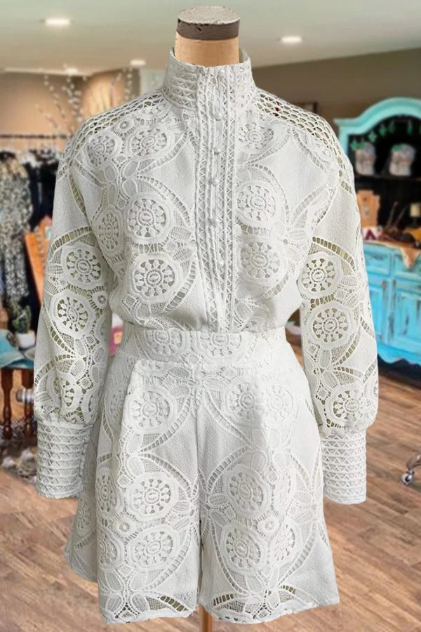 Elegant Lace 2PCS Shorts Set
