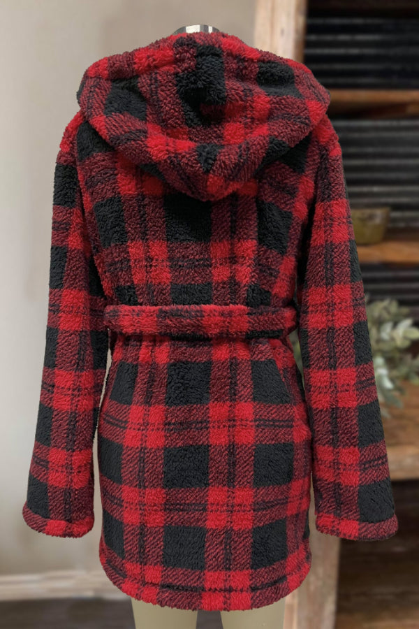 Plush Hooded Plaid Robe