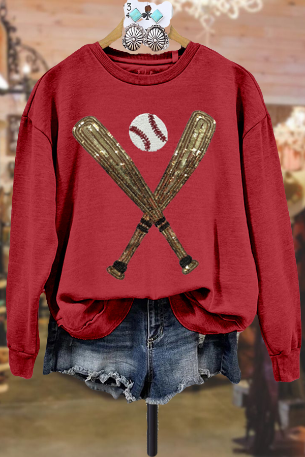 Casual Sequin Baseball Sweatshirt