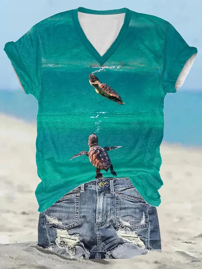 Women's Turtle Print Casual T-Shirt
