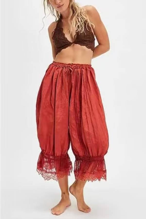 Boho Lace Trim Cropped Balloon Pants