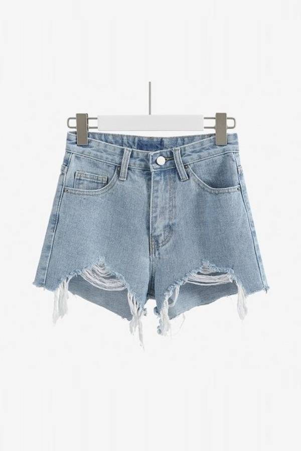 High Waist Large Ripped Frayed Hem Denim Shorts