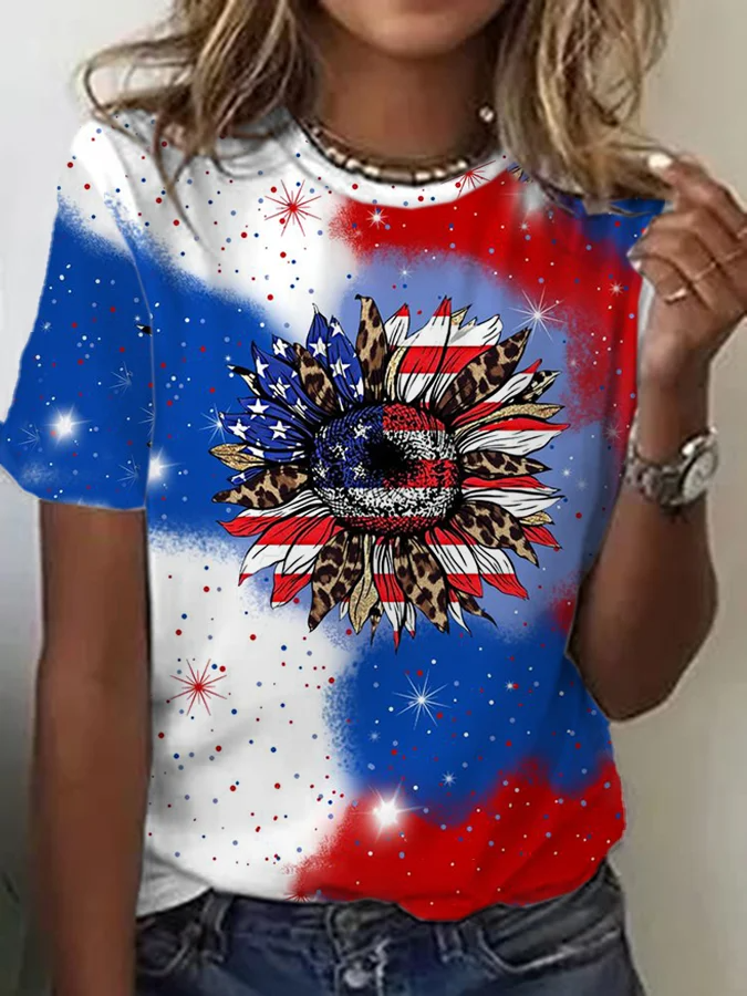 T-shirt imprimé drapeau de l'indépendance pour femme