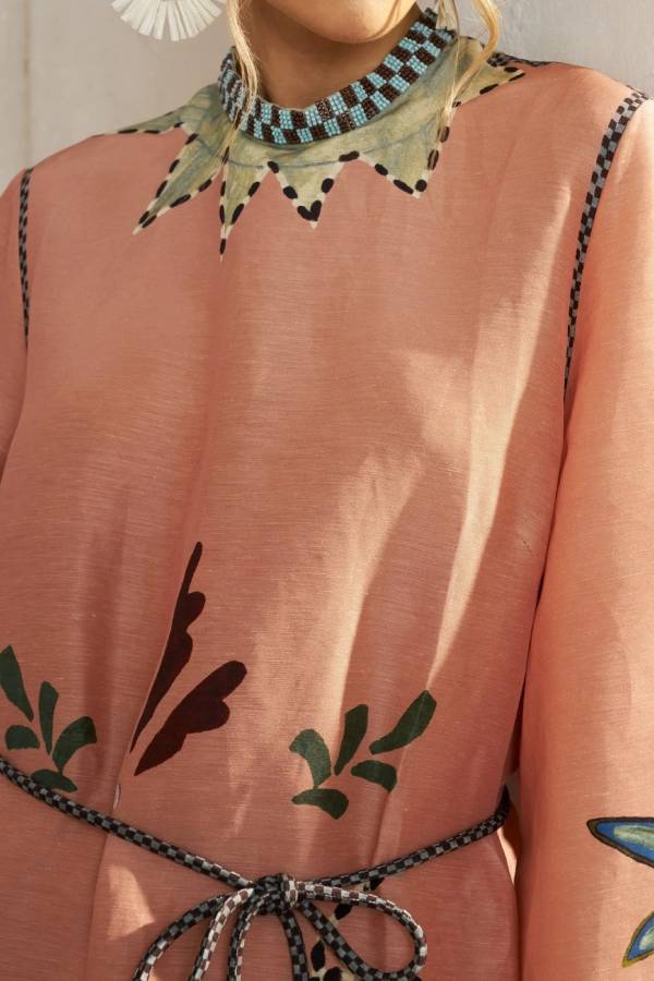 Graffiti Print Linen Robe Dress
