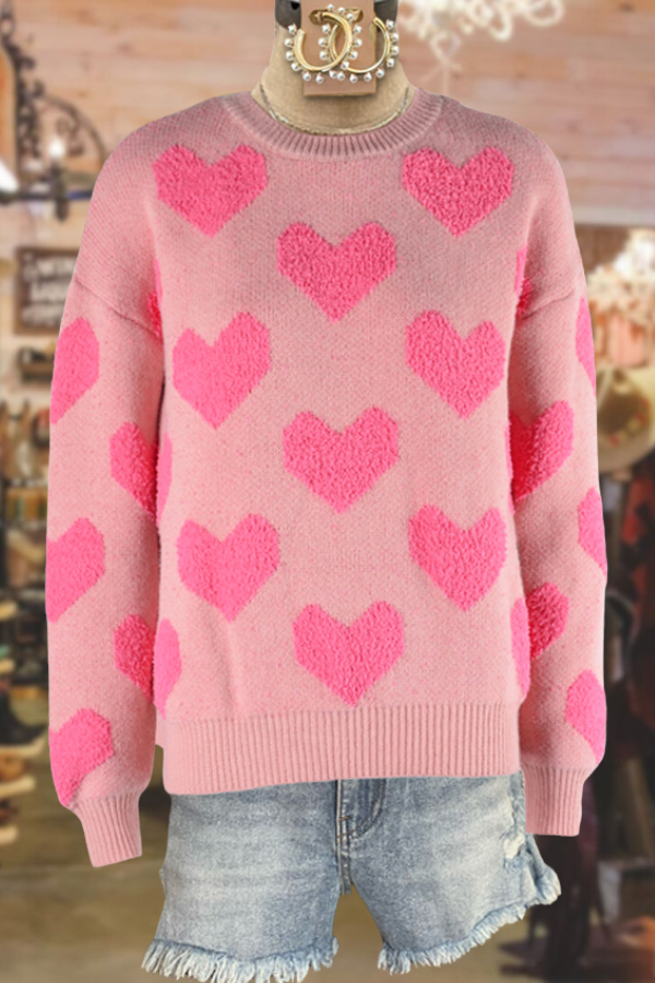 Pull col rond motif cœur