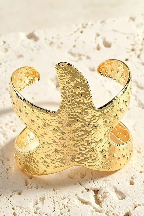 Hammered-finish Starfish Motif Wide Bracelet