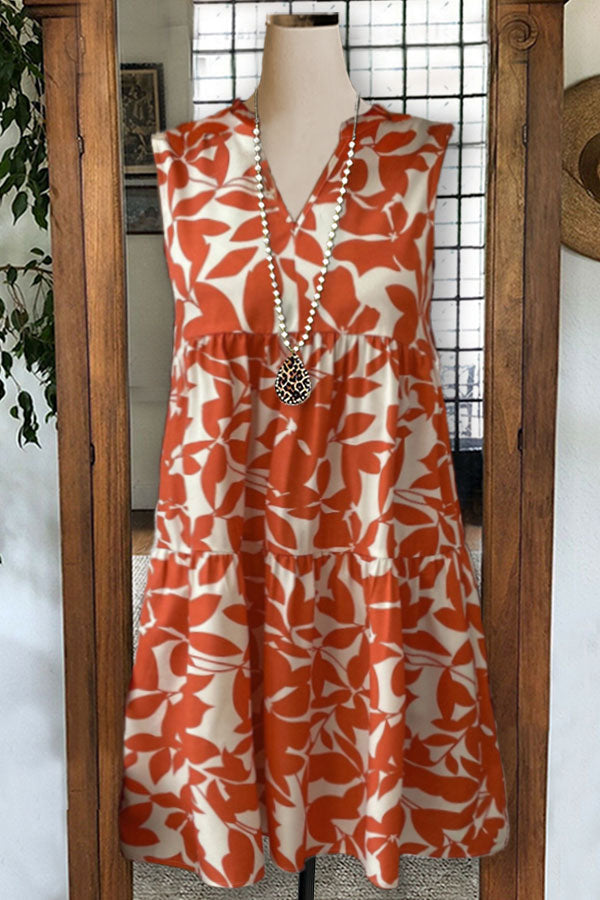 Robe plissée à col en V et imprimé bohème