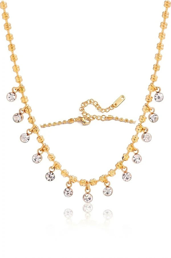 Stylish Affordable-Luxury Stainless Steel and Zircon Stud Earrings and Necklace