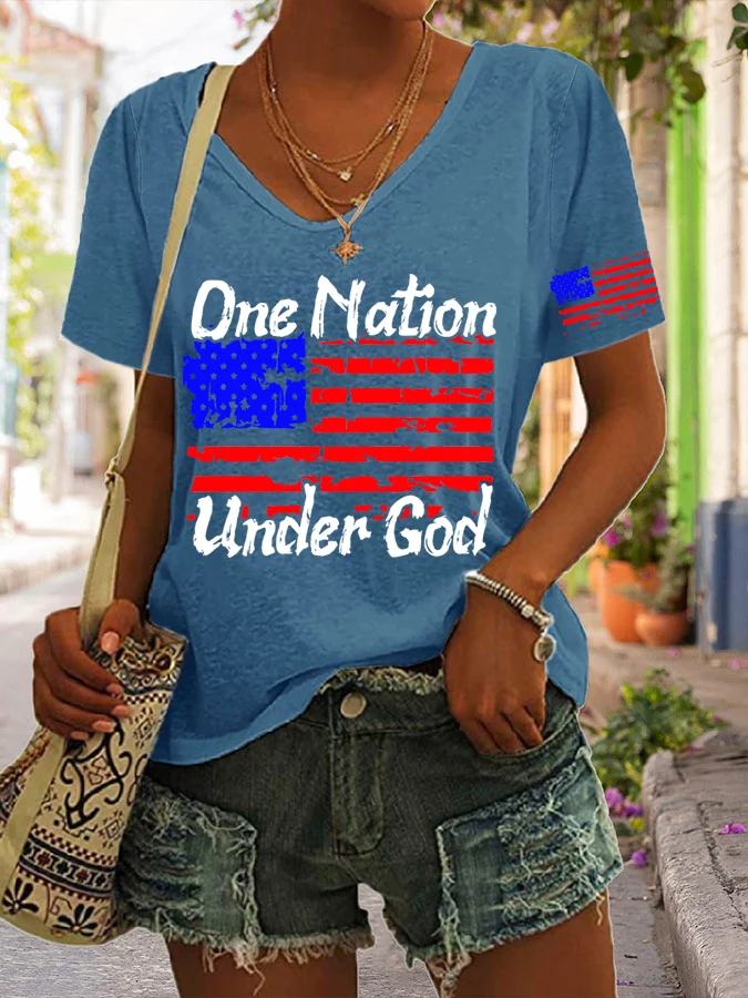T-shirt décontracté imprimé One Nation Under God pour femme