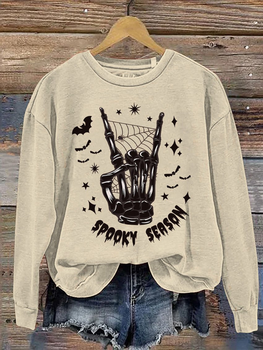 Spooky Season Skeleton Halloween Casual Print Sweatshirt