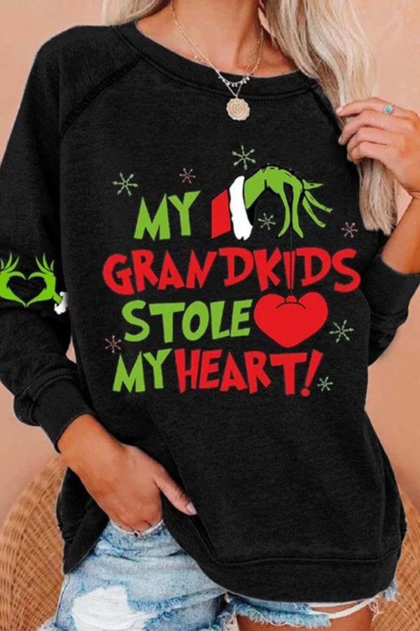 Women My Grandkids Stole My Heart Christmas Print Casual Sweatshirt