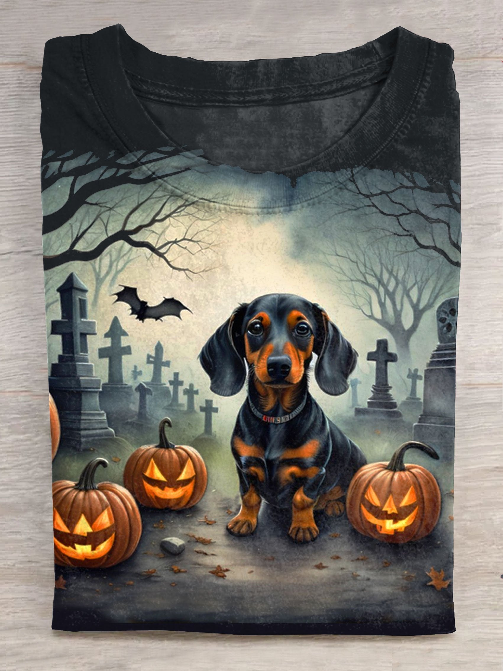 Dachshund Halloween Art Print Casaul Short Sleeve T-shirt