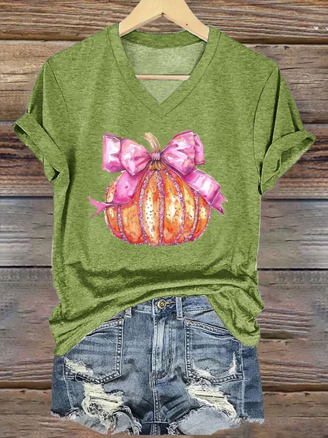 Women's Halloween Art Pumpkin Print Short Sleeve T-Shirt