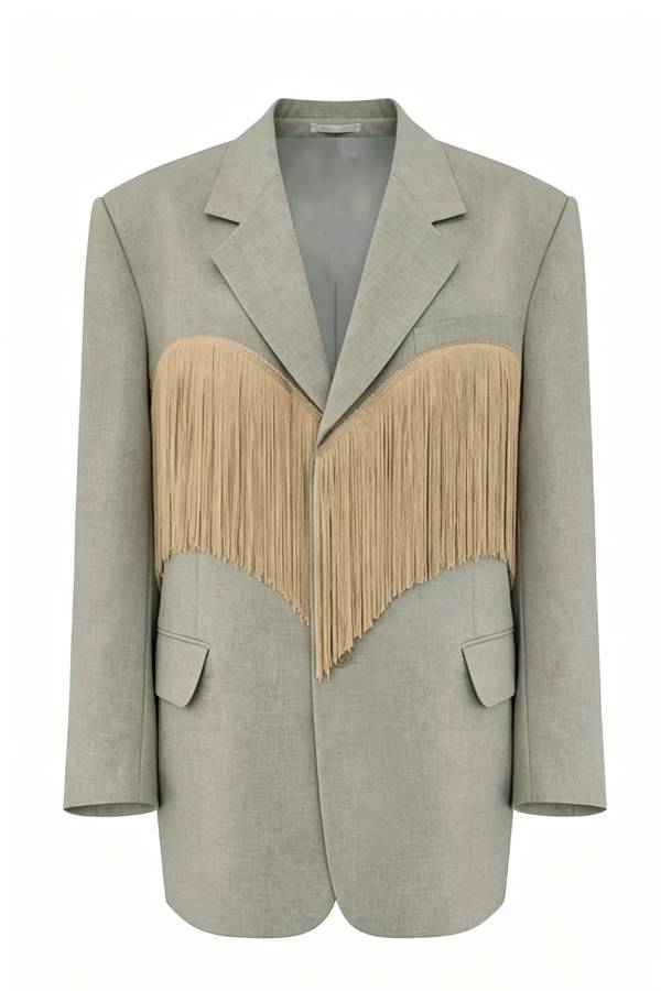 Dynamic and Stylish Heart-shaped Tassel Pattern Trim Long Sleeve Lapel Oversized Blazer Coat