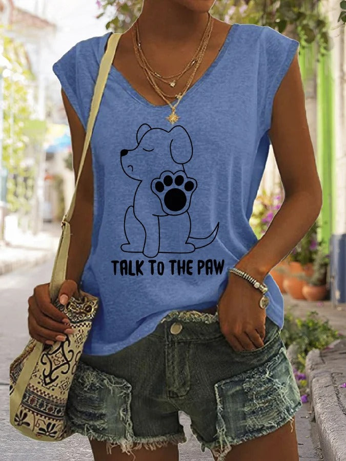 T-shirt décontracté sans manches pour femme, motif humoristique « Parlez à la patte » pour les amoureux des chiens
