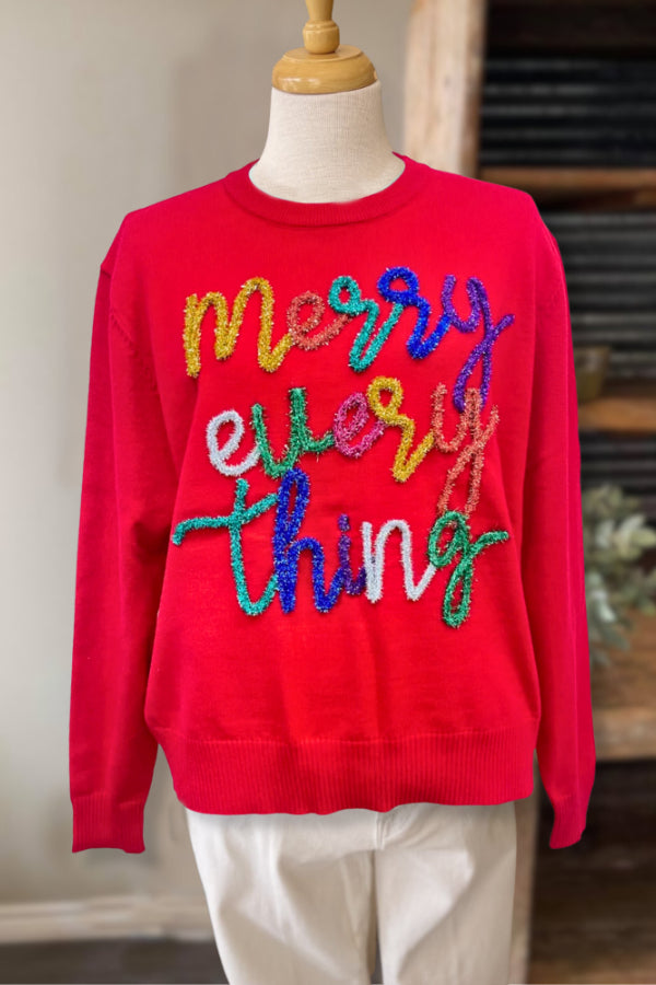MERRY EVERYTHING Embroidered Sweatshirt